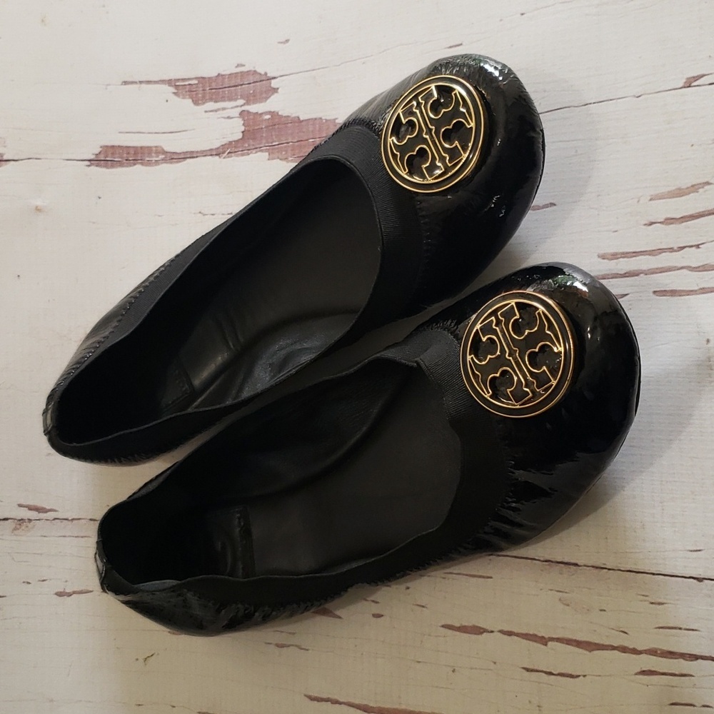Tory Burch Black Soft Patent Leather Ballerina Women's Flats Size 6.5